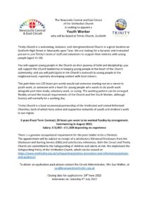 Job Advert TrinityG YW Trinity Gosforth - Youth Worker